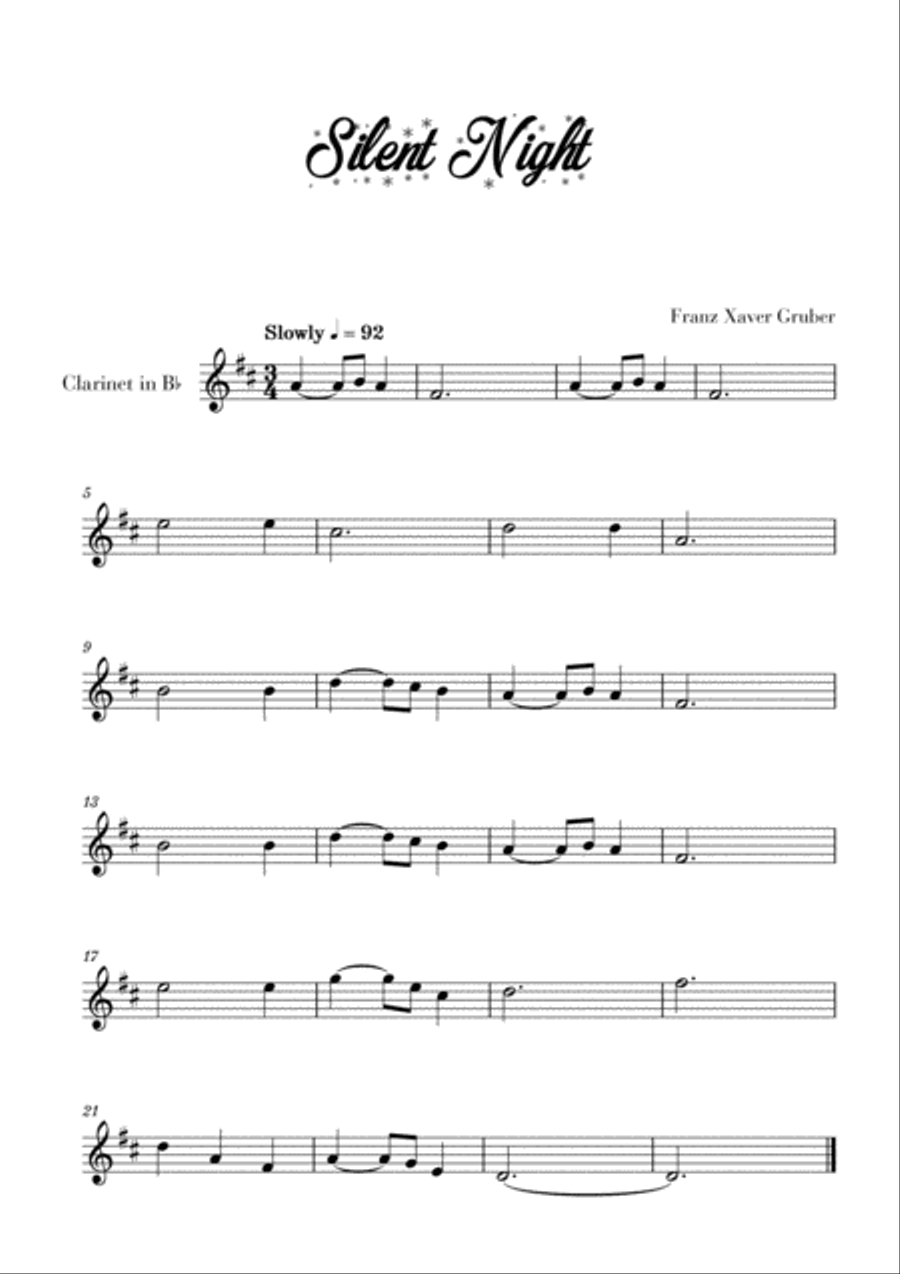 Silent Night (for Clarinet) Clarinet Solo scores gallery preview page 1