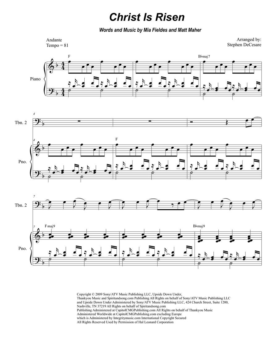 Christ Is Risen Trombone Duet scores gallery preview page 1