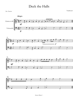 deck the halls sheet music arrangement for Clarinet and Cello