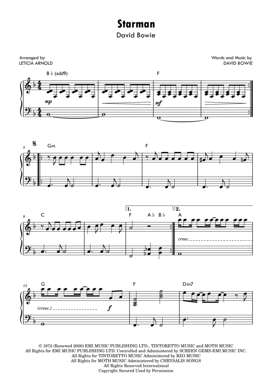 Starman Easy Piano scores gallery preview page 1