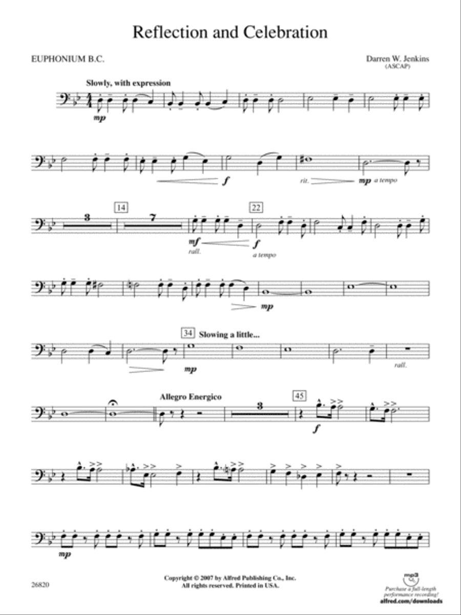 Reflection and Celebration: Baritone B.C. Concert Band scores gallery preview page 1