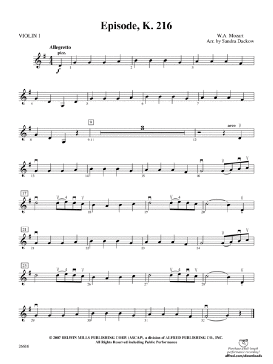 Episode, K. 216: 1st Violin String Orchestra scores gallery preview page 1