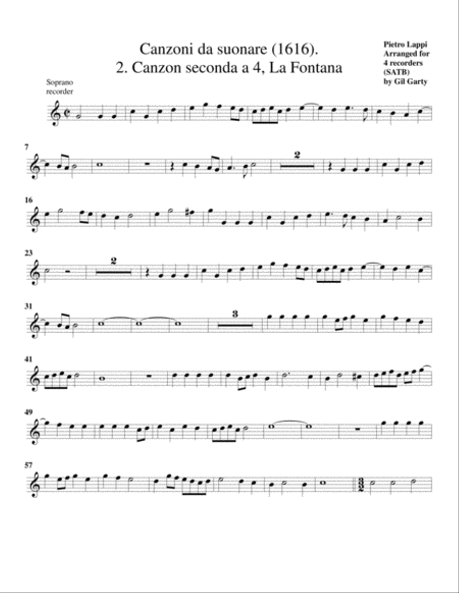 La Fontana a4 (Canzoni da suonare,1616, no.2) (arrangement for 4 recorders) Recorder scores gallery preview page 6
