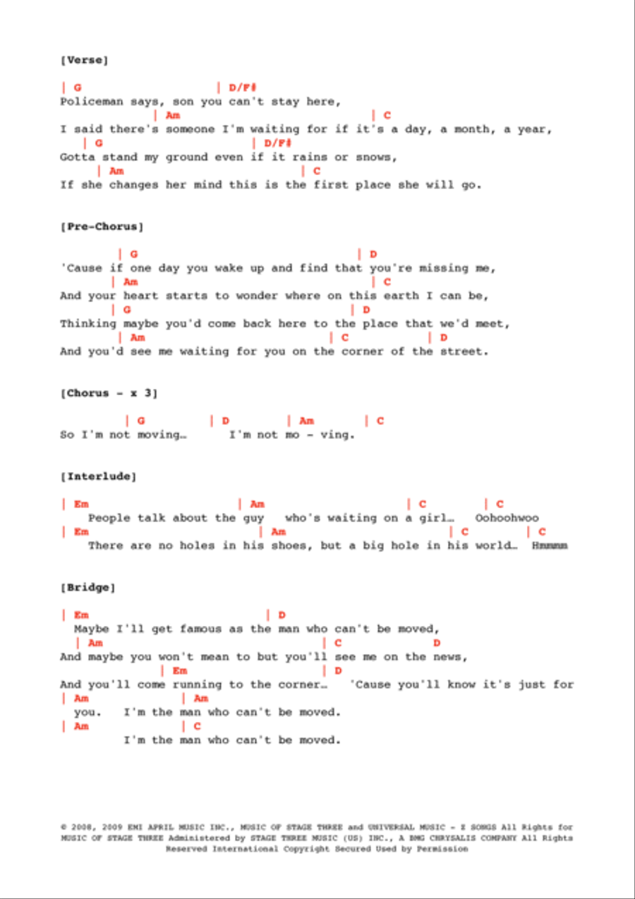 The Man Who Can't Be Moved Electric Guitar scores gallery preview page 2