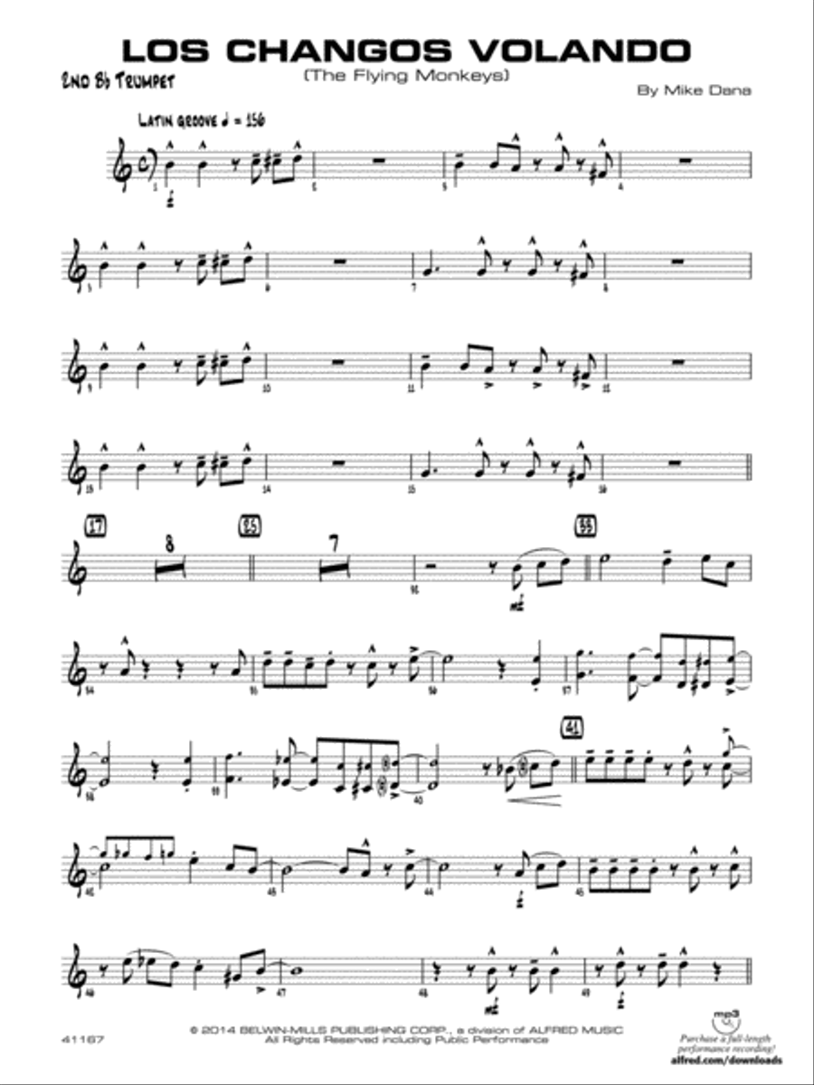 Los changos volando: 2nd B-flat Trumpet Jazz Ensemble scores gallery preview page 1