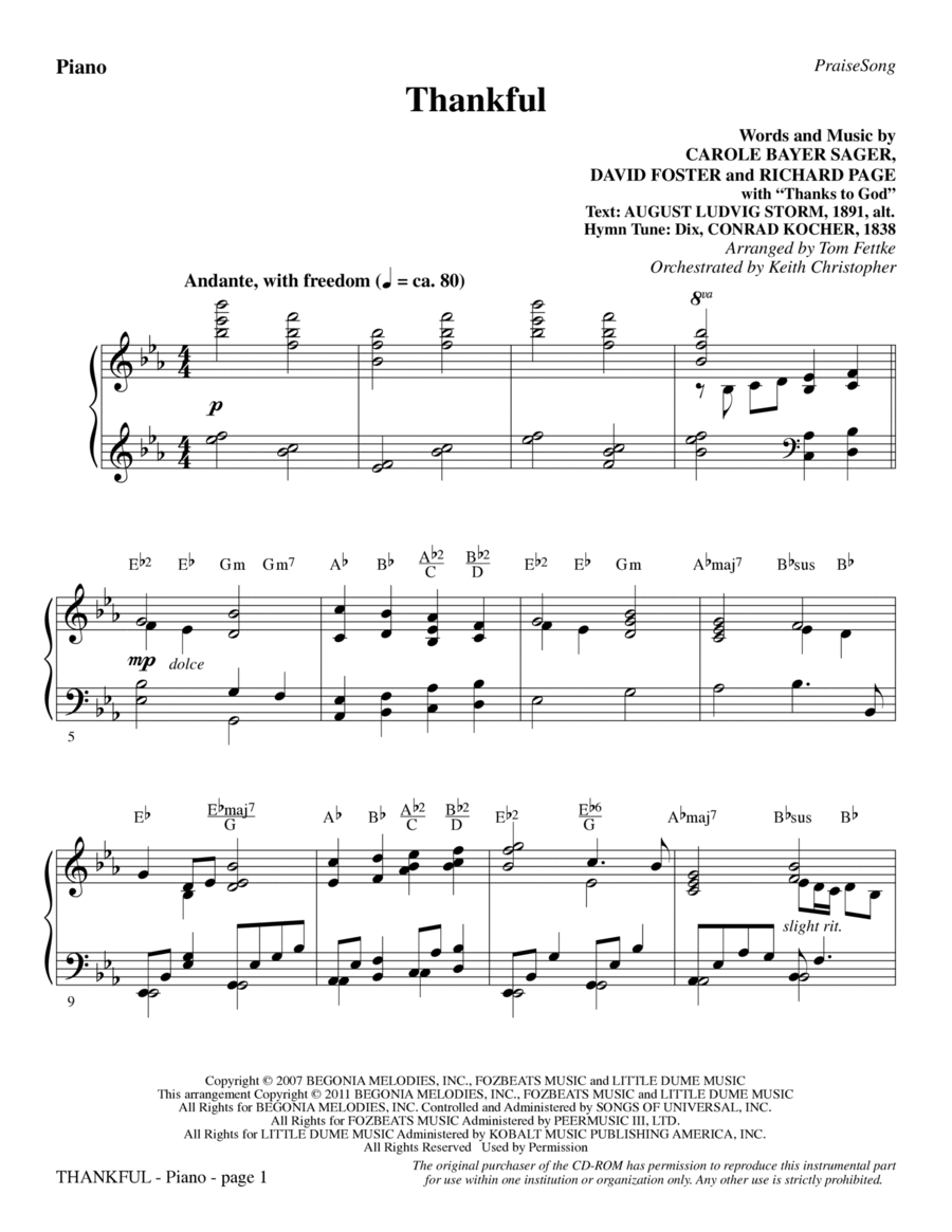 Thankful - Piano Choir scores gallery preview page 1