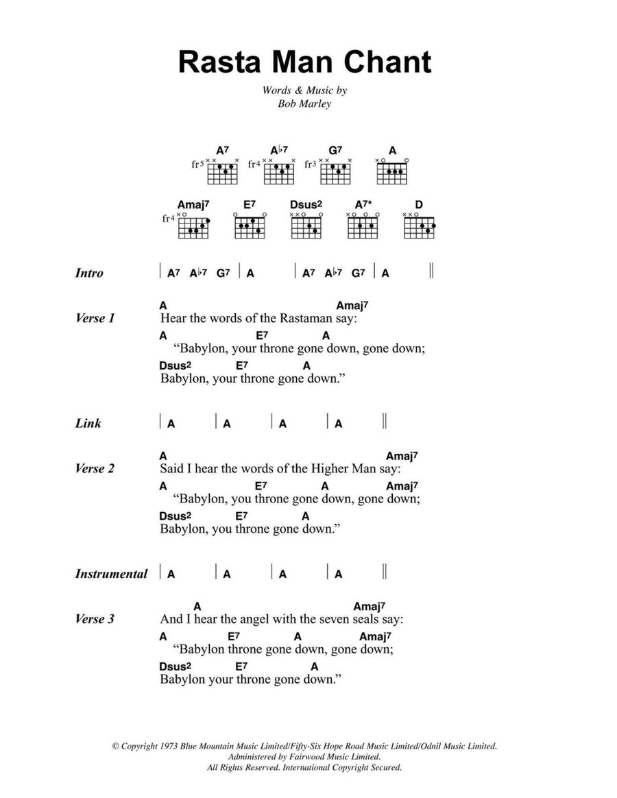 Rasta Man Chant Easy Guitar scores gallery preview page 1
