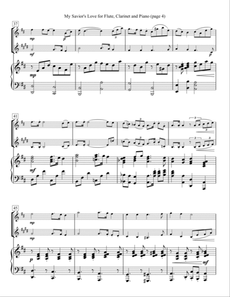 My Savior's Love for Flute, Clarinet and Piano Woodwind Duet scores gallery preview page 4