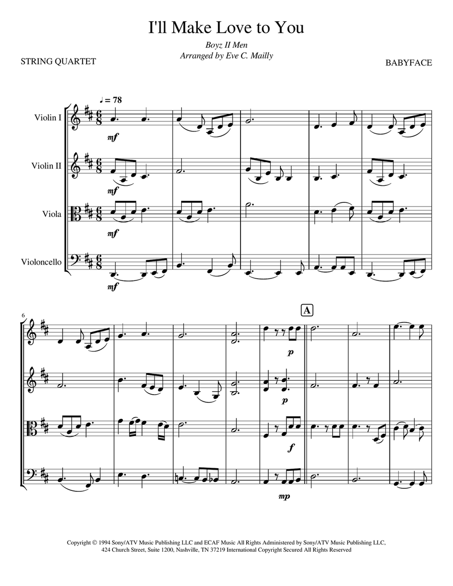 I'll Make Love To You String Quartet scores gallery preview page 1