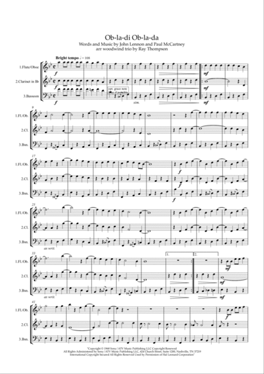 Ob-La-Di, Ob-La-Da Woodwind Trio scores gallery preview page 2
