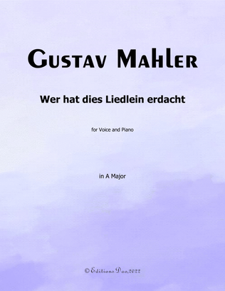 Book cover for Wer hat dies Liedlein erdacht, by Mahler, in A Major