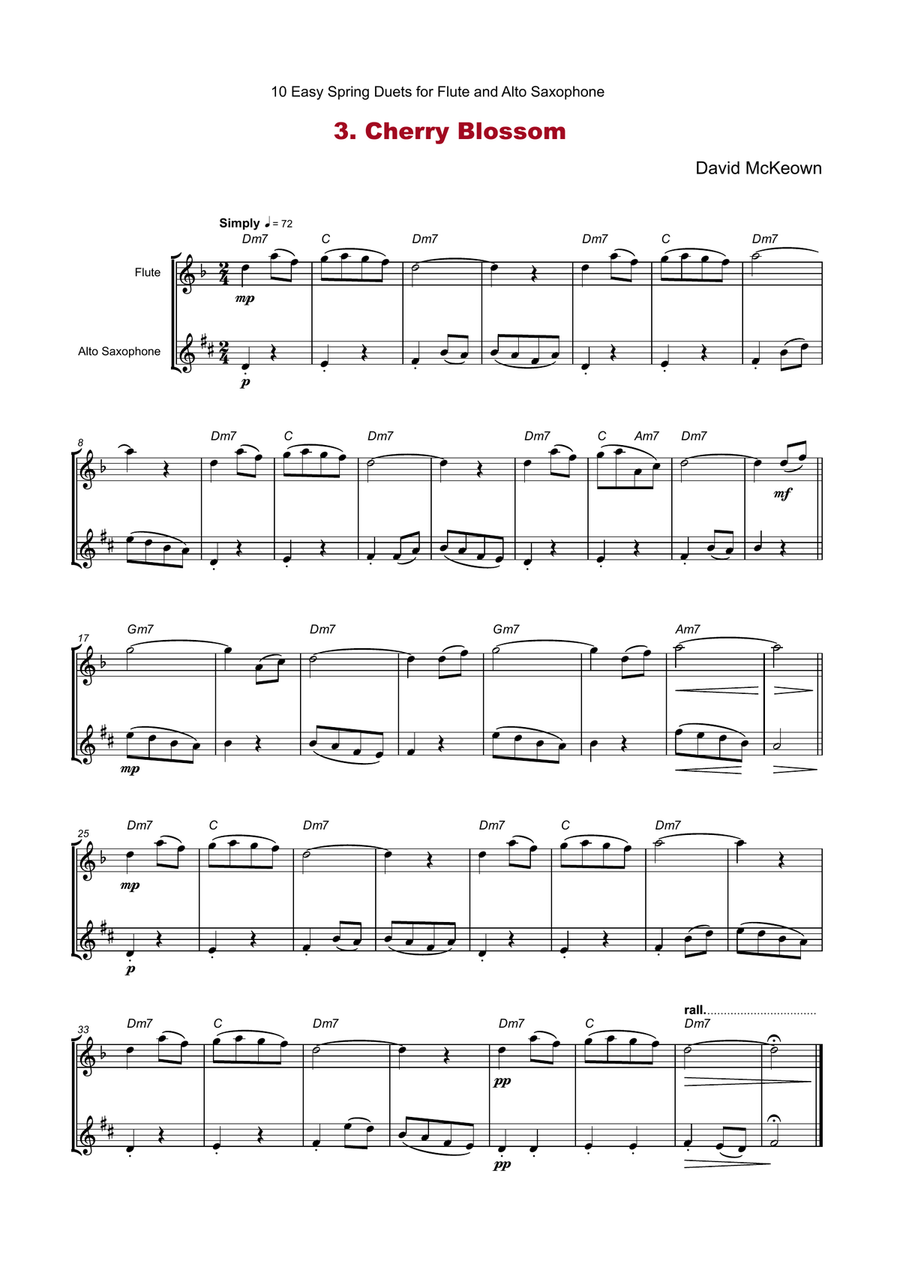 10 Easy Spring Duets for Flute and Alto Saxophone Woodwind Duet scores gallery preview page 5