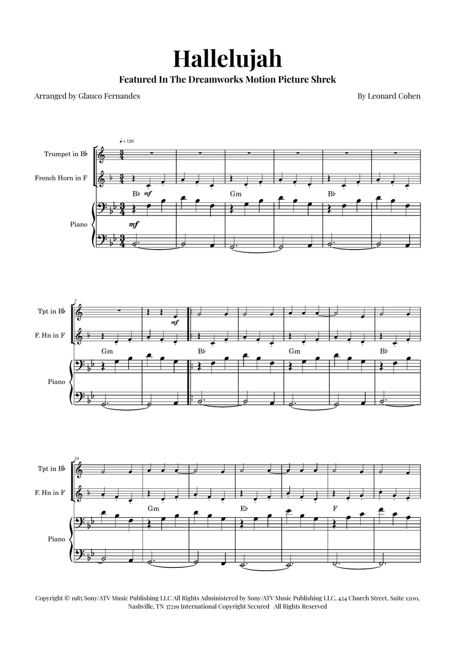 Hallelujah Brass Duet scores gallery preview page 1