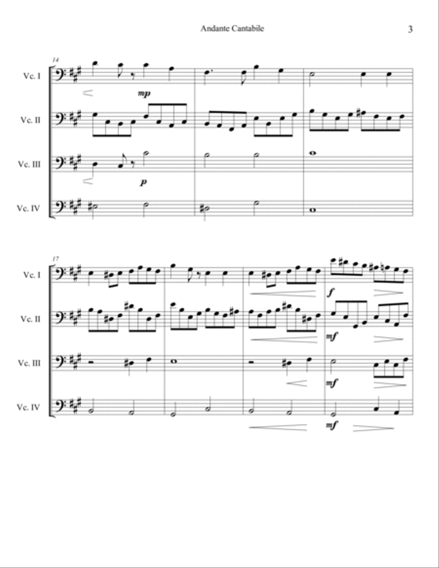 Andante Cantabile for Cello Quartet String Quartet scores gallery preview page 4