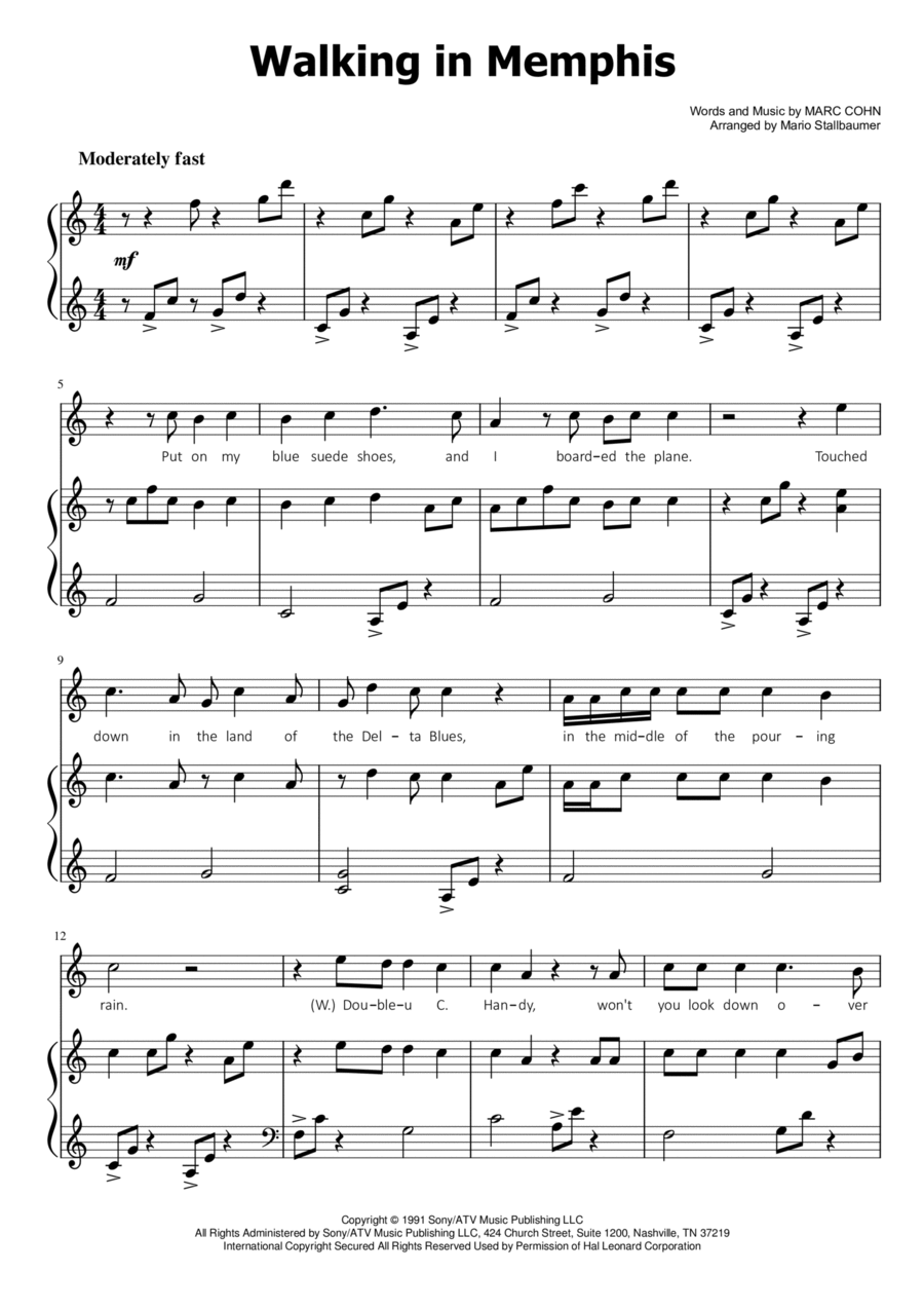 Walking In Memphis Voice scores gallery preview page 1