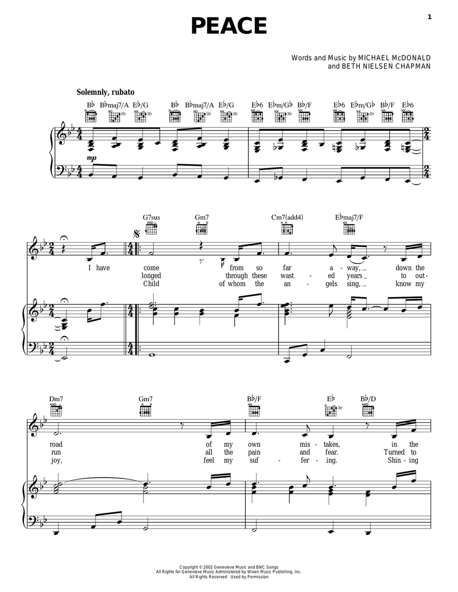 Peace Piano, Vocal, Guitar scores gallery preview page 1