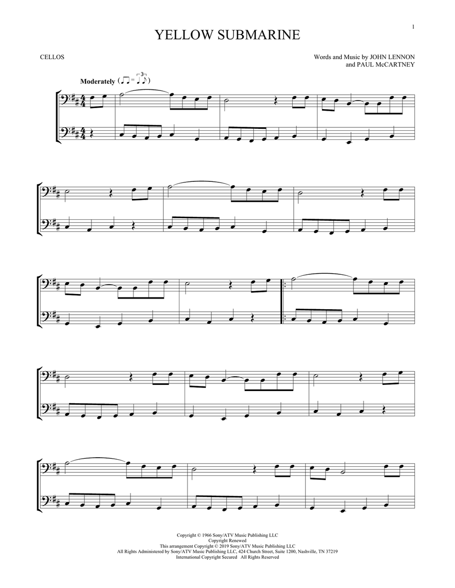 Yellow Submarine String Duet scores gallery preview page 1