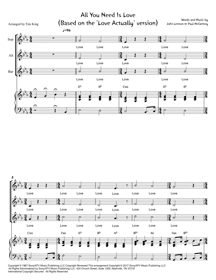 All You Need Is Love All You Need Is Love 3-Part scores gallery preview page 1