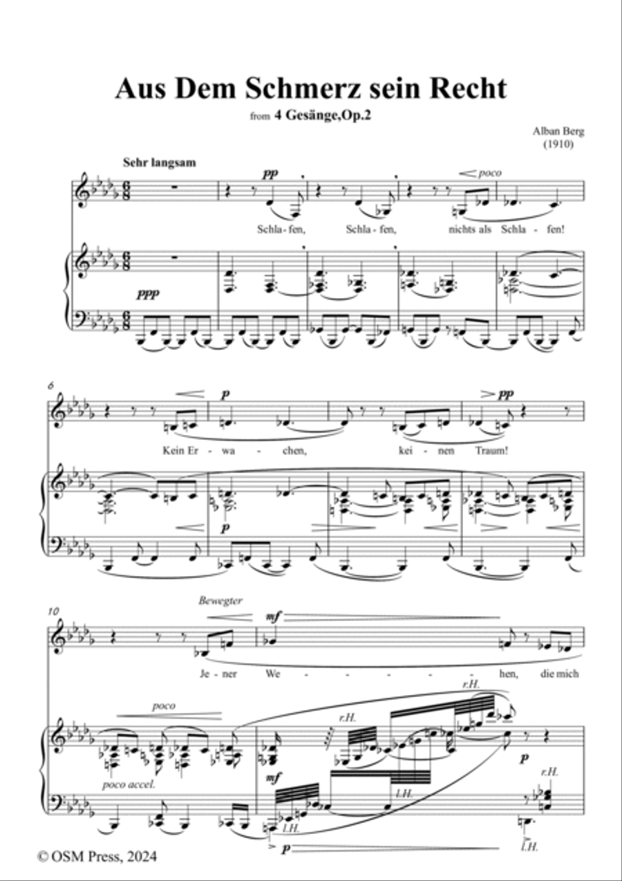 Alban Berg-Aus Dem Schmerz sein Recht(1910),in b flat minor,Op.2 No.1 Voice scores gallery preview page 2
