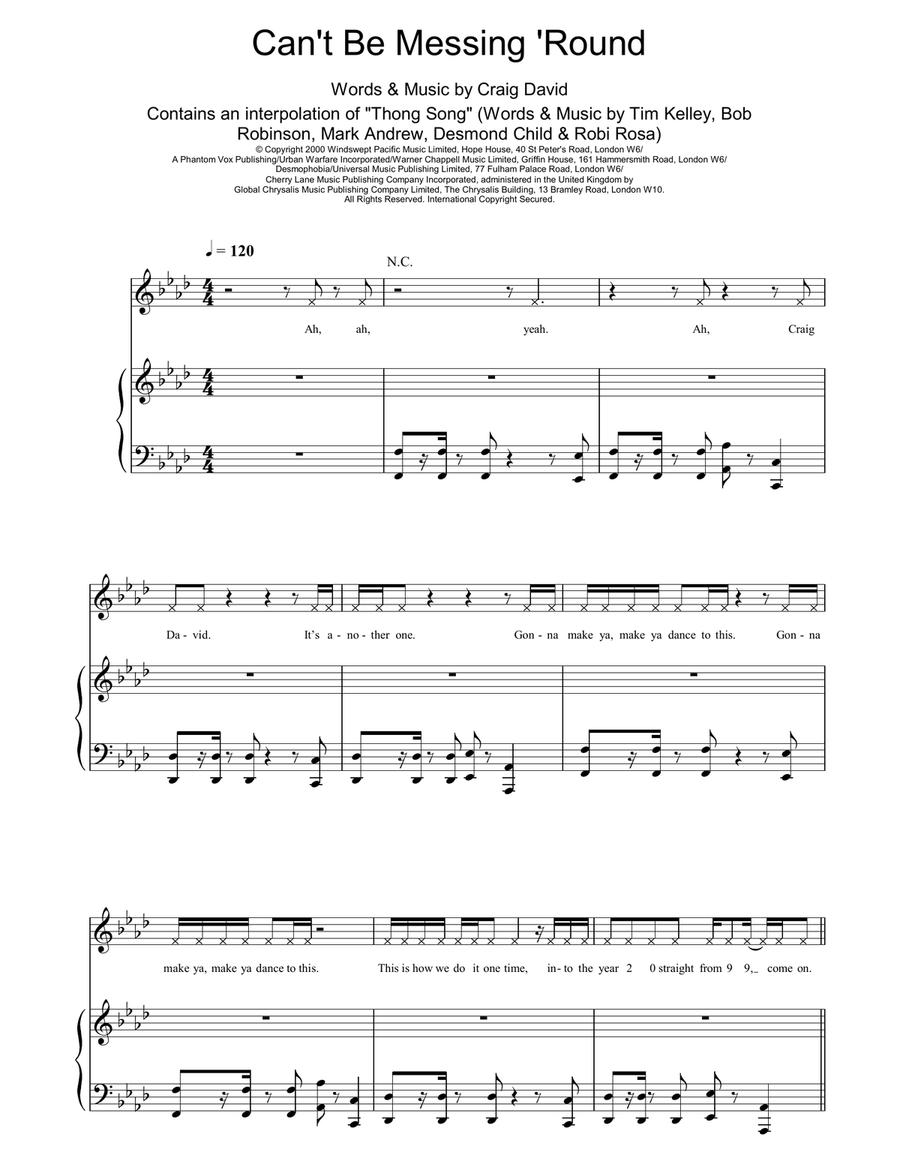 Can't Be Messing 'Round Piano, Vocal, Guitar scores gallery preview page 1
