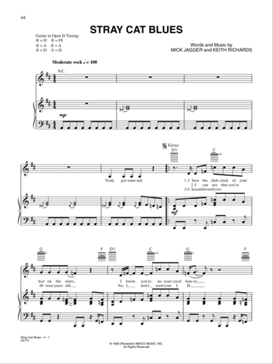 Stray Cat Blues Piano, Vocal, Guitar scores gallery preview page 1