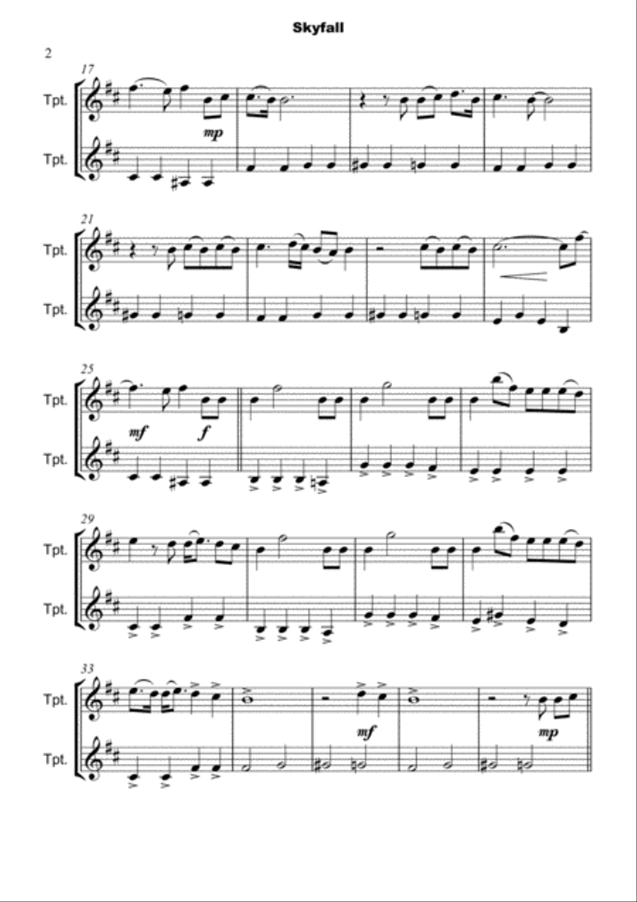 Skyfall Trumpet Duet scores gallery preview page 3