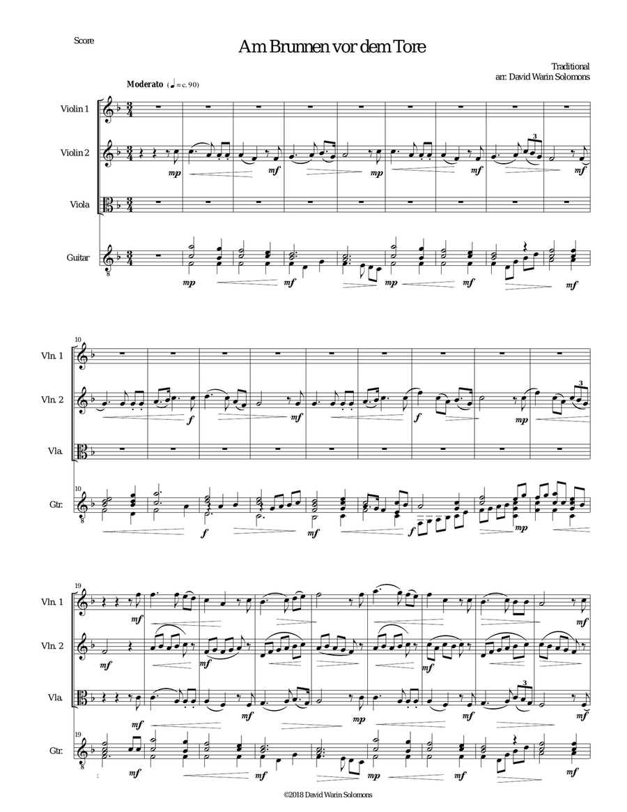 Am Brunnen vor dem Tore (At the fountain before the gate) for 2 violins, viola, guitar Small Ensemble scores gallery preview page 1