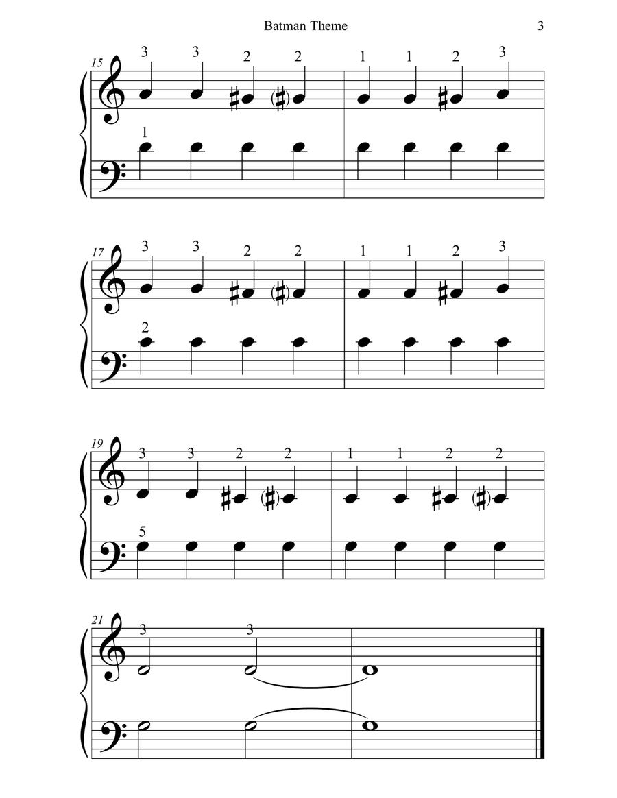 Batman Theme Easy Piano scores gallery preview page 3