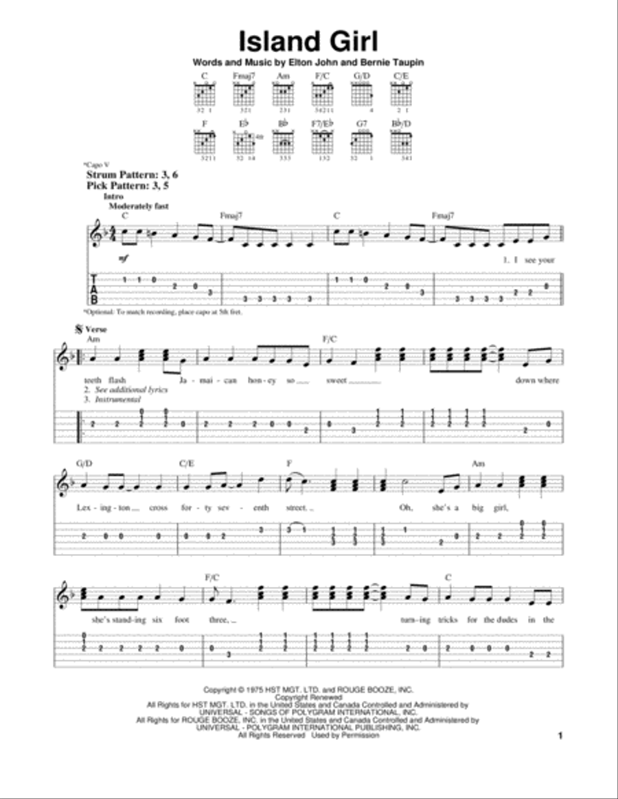 Island Girl Acoustic Guitar scores gallery preview page 1