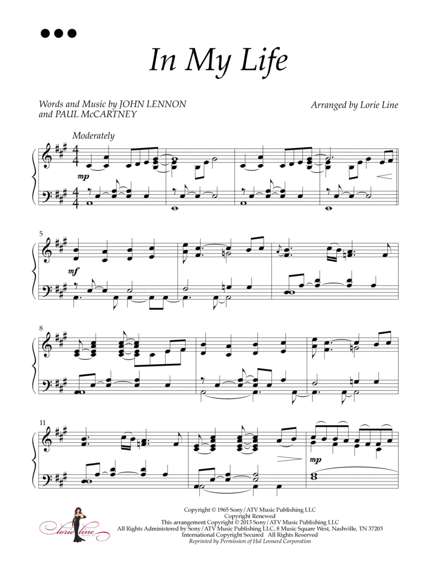 In My Life Piano Solo scores gallery preview page 1