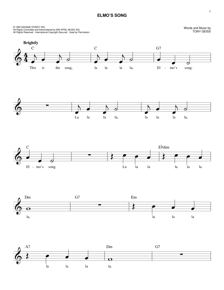 Elmo's Song Piano scores gallery preview page 1