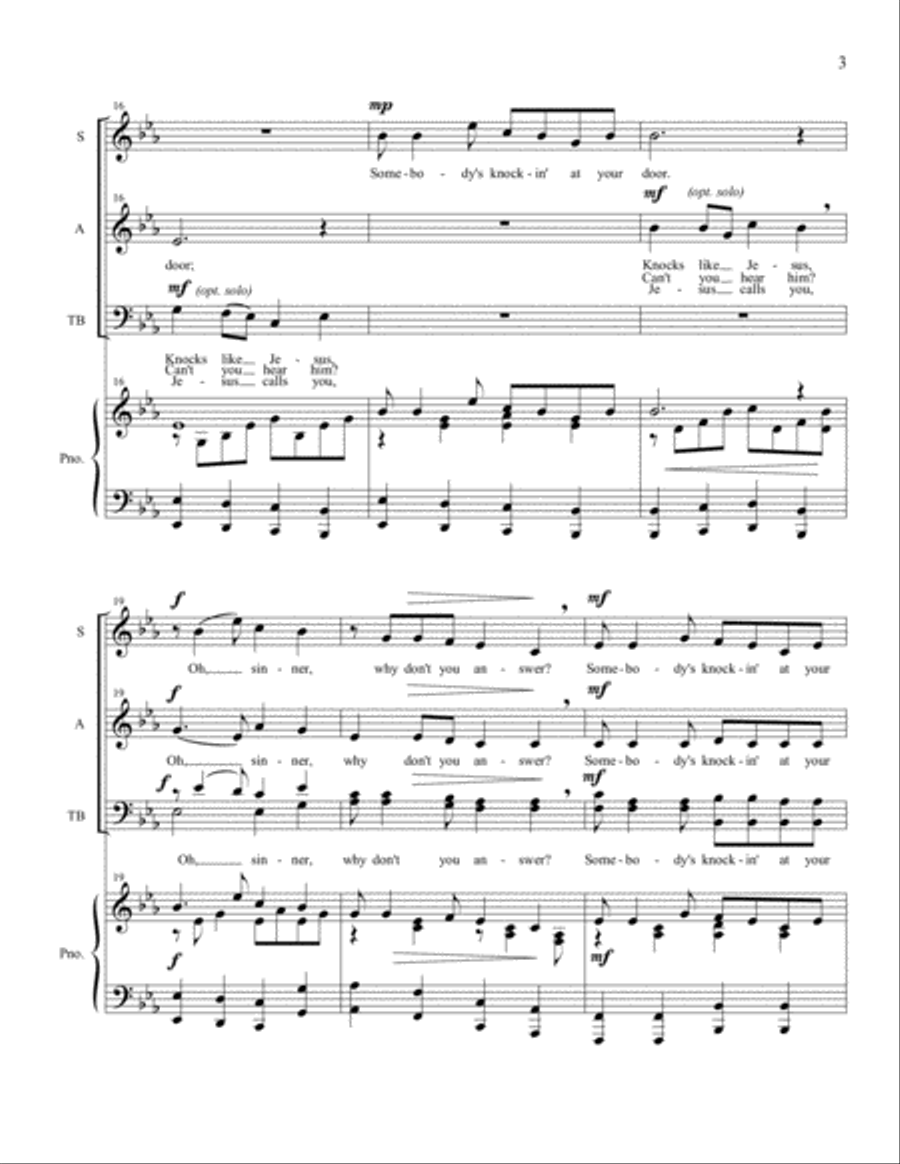 Somebody's Knockin' at Your Door (SATB) 4-Part scores gallery preview page 3