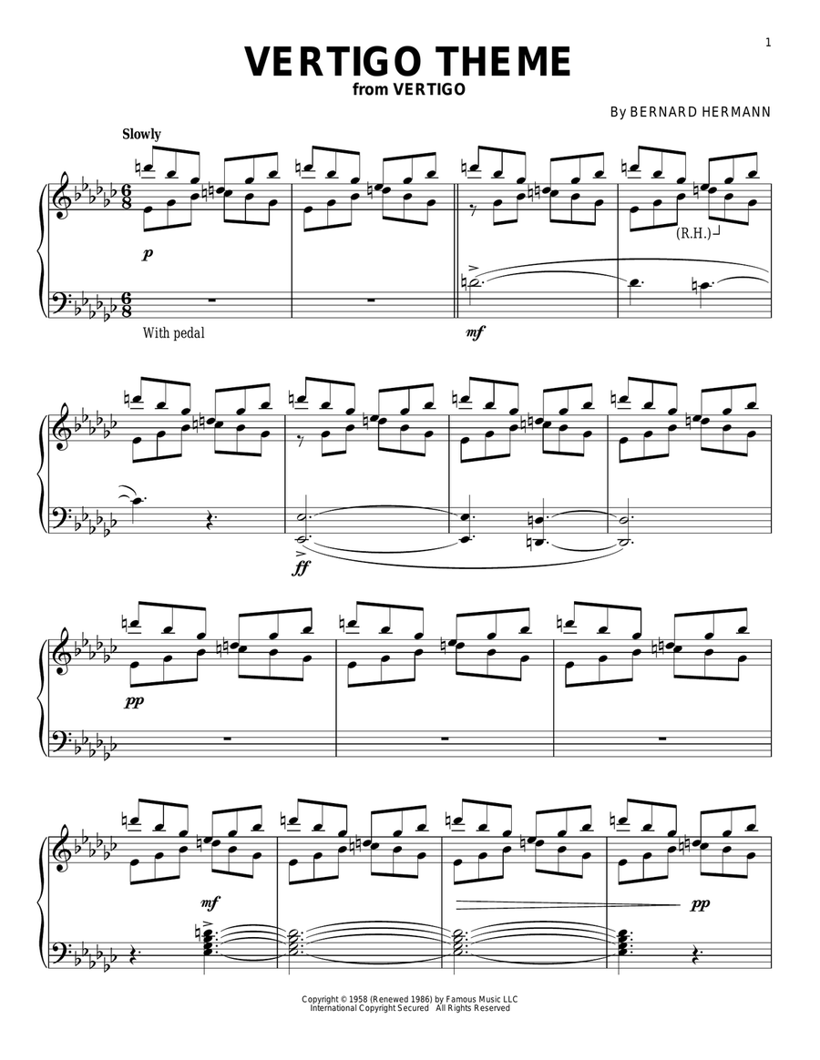 Vertigo Theme Piano Solo scores gallery preview page 1