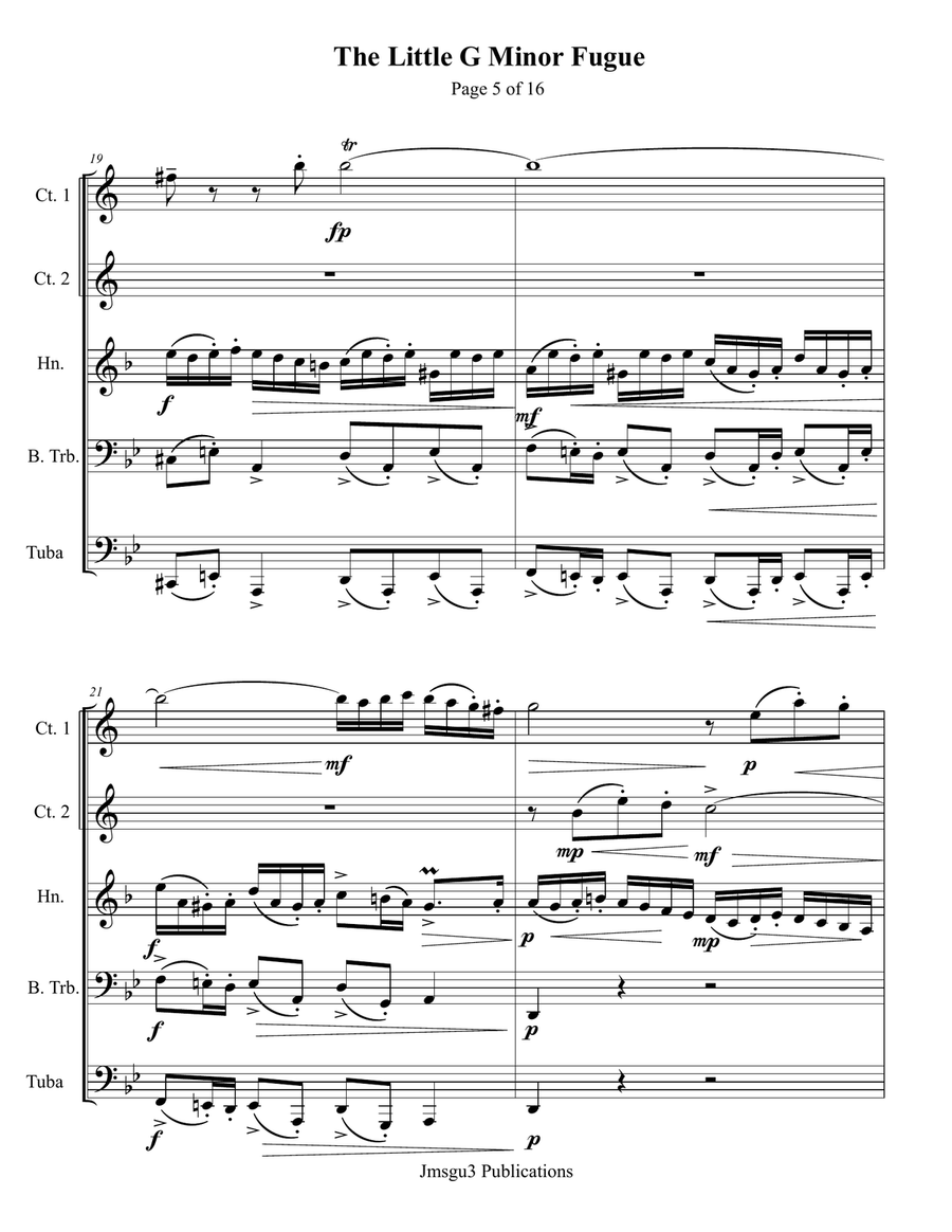 Bach: The Little Fugue in G Minor BWV 578 for Brass Quintet Brass Quintet scores gallery preview page 5