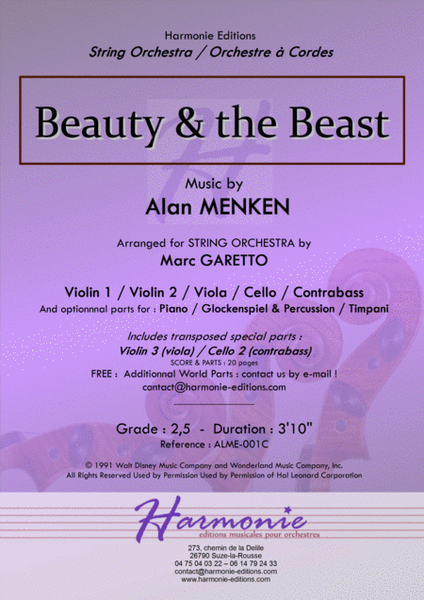 Beauty And The Beast for String Orchestra & Percussion - DISNEY - Alan MENKEN - arr. Marc GARETTO image number null