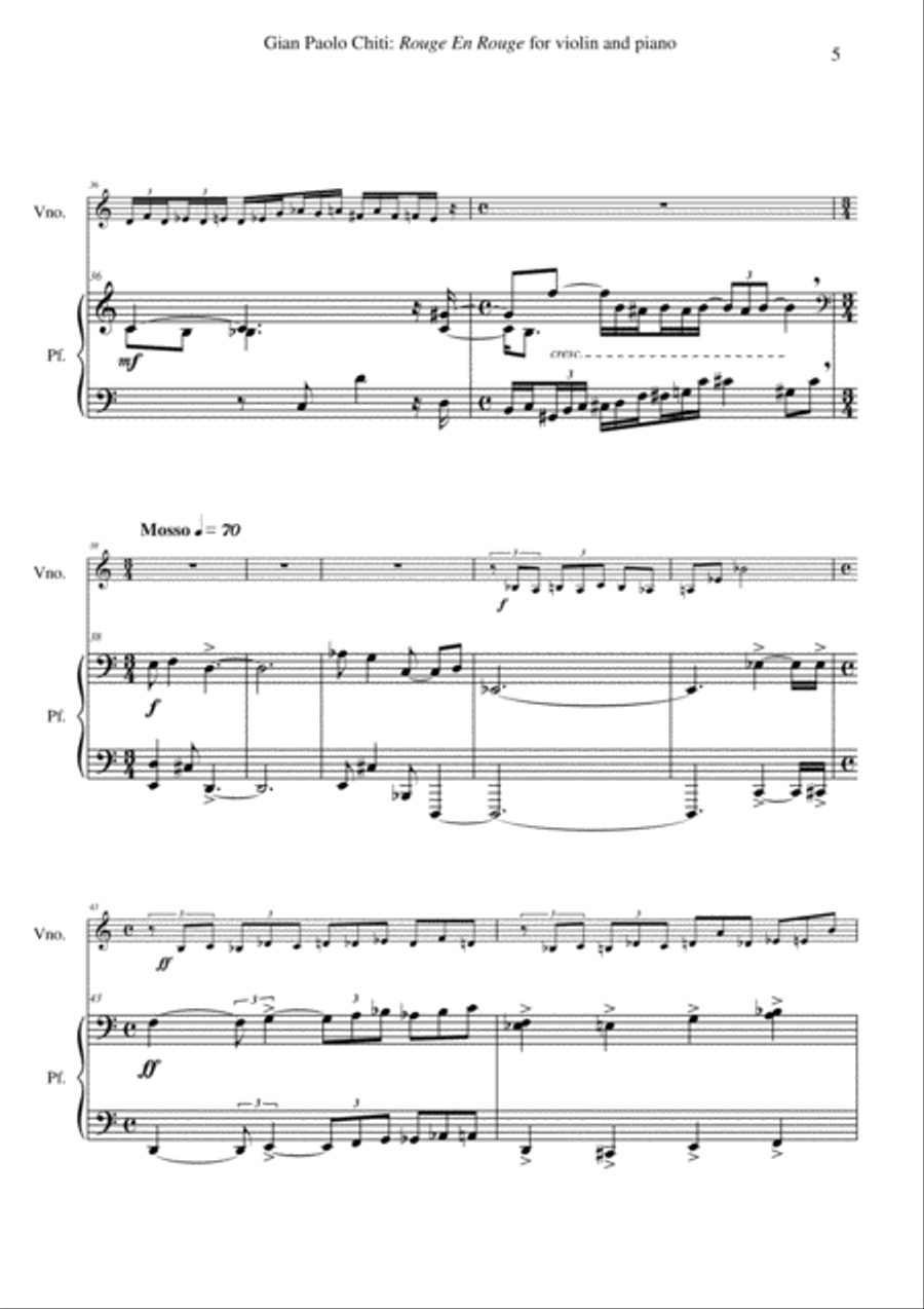 Gian Paolo Chiti: Rouge en Rouge for violin and piano Violin Solo scores gallery preview page 5