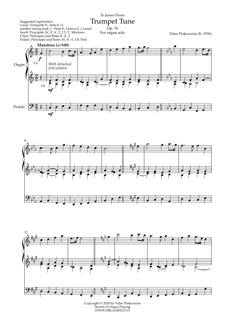 Trumpet Tune, Op. 76 by Vidas Pinkevicius (2020) Trumpet scores gallery preview page 1