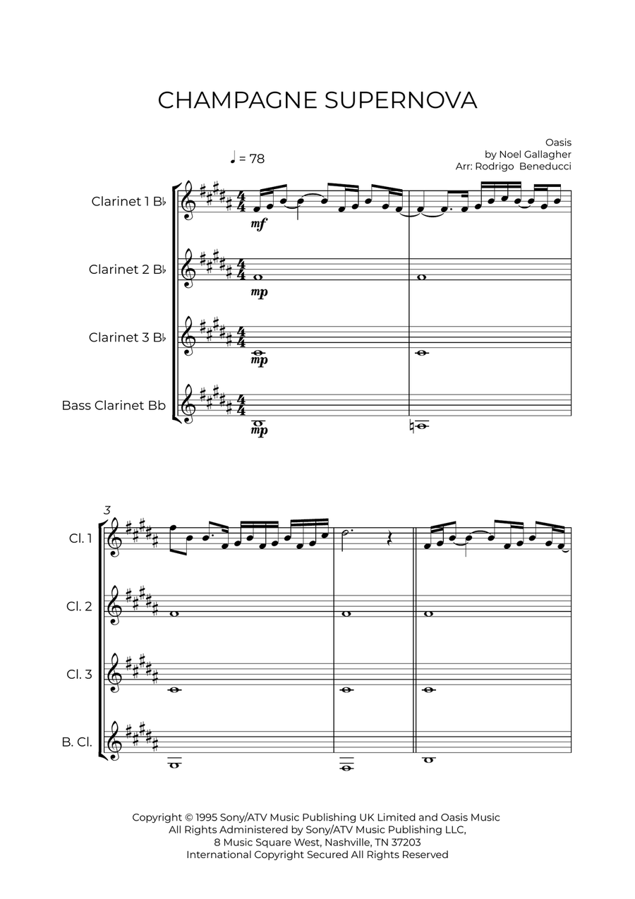 Champagne Supernova Clarinet Quartet scores gallery preview page 2