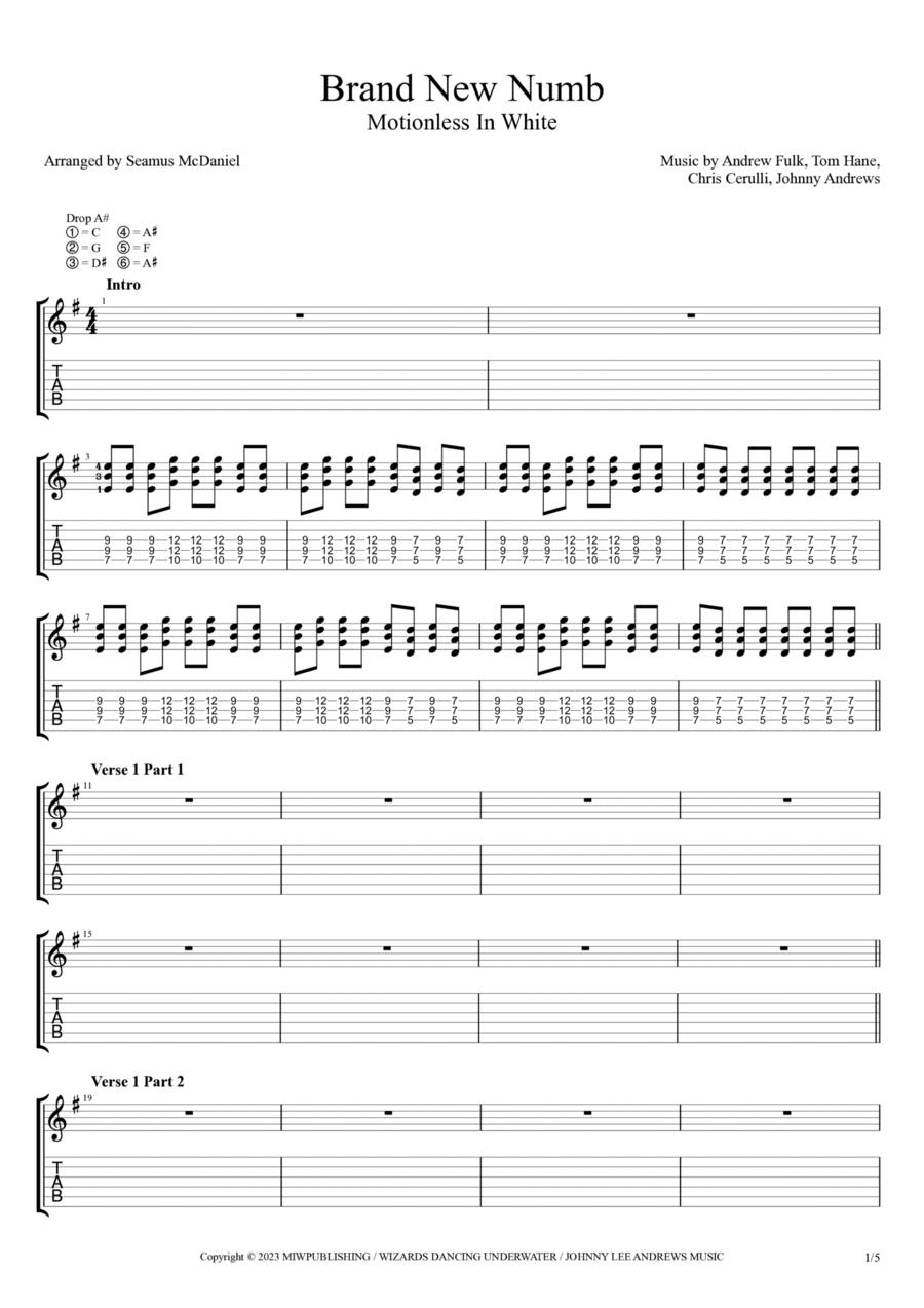 Brand New Numb Guitar Tablature scores gallery preview page 1