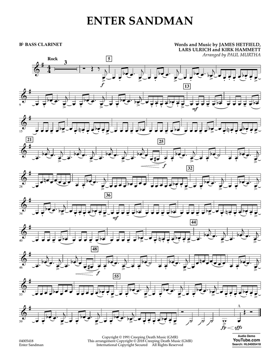 Enter Sandman - Bb Bass Clarinet Concert Band scores gallery preview page 1