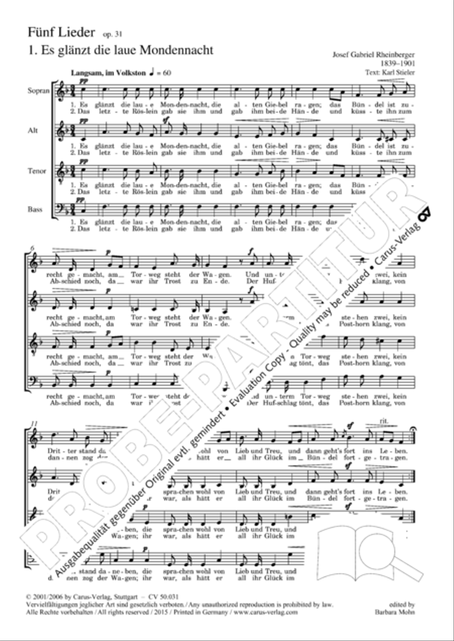 Funf Chorlieder (Morike) op. 31 Choir scores gallery preview page 2
