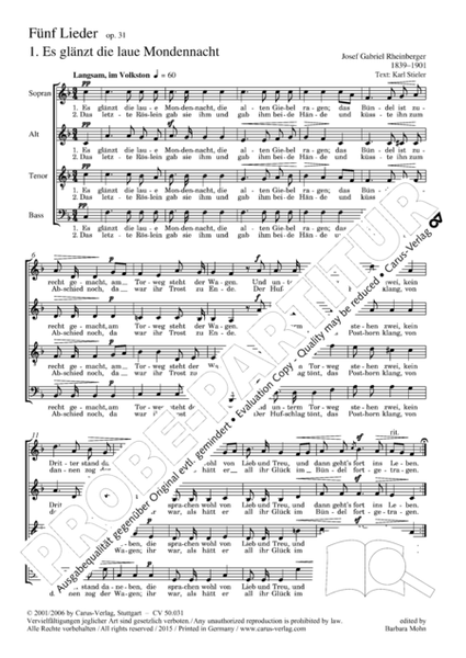 Funf Chorlieder (Morike) op. 31