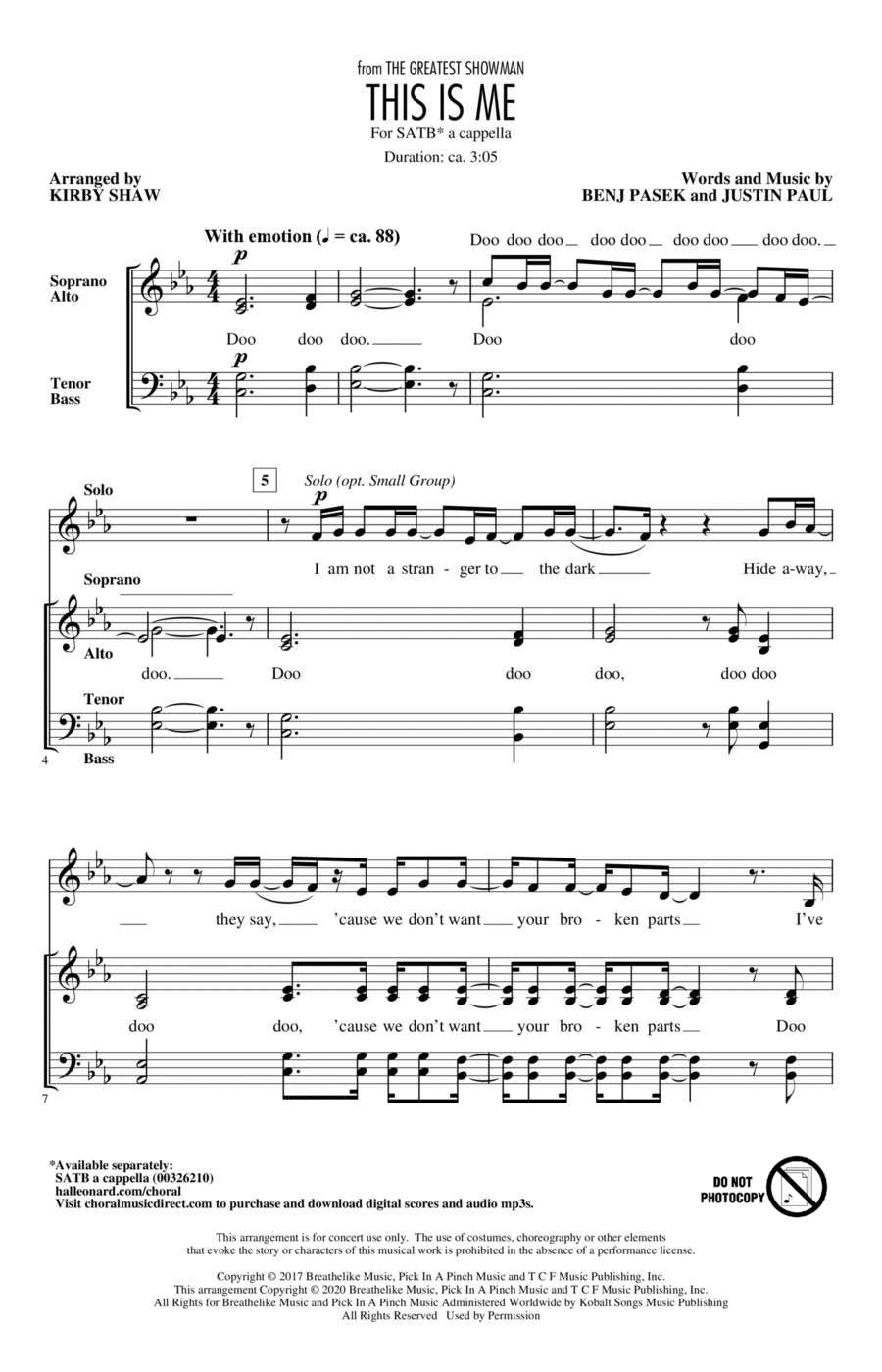 This Is Me (from The Greatest Showman) (arr. Kirby Shaw) 4-Part scores gallery preview page 1