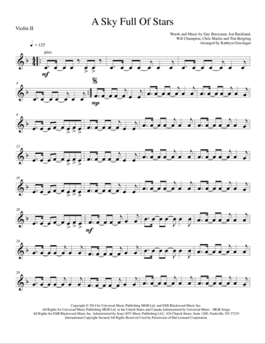 A Sky Full Of Stars String Quartet scores gallery preview page 3