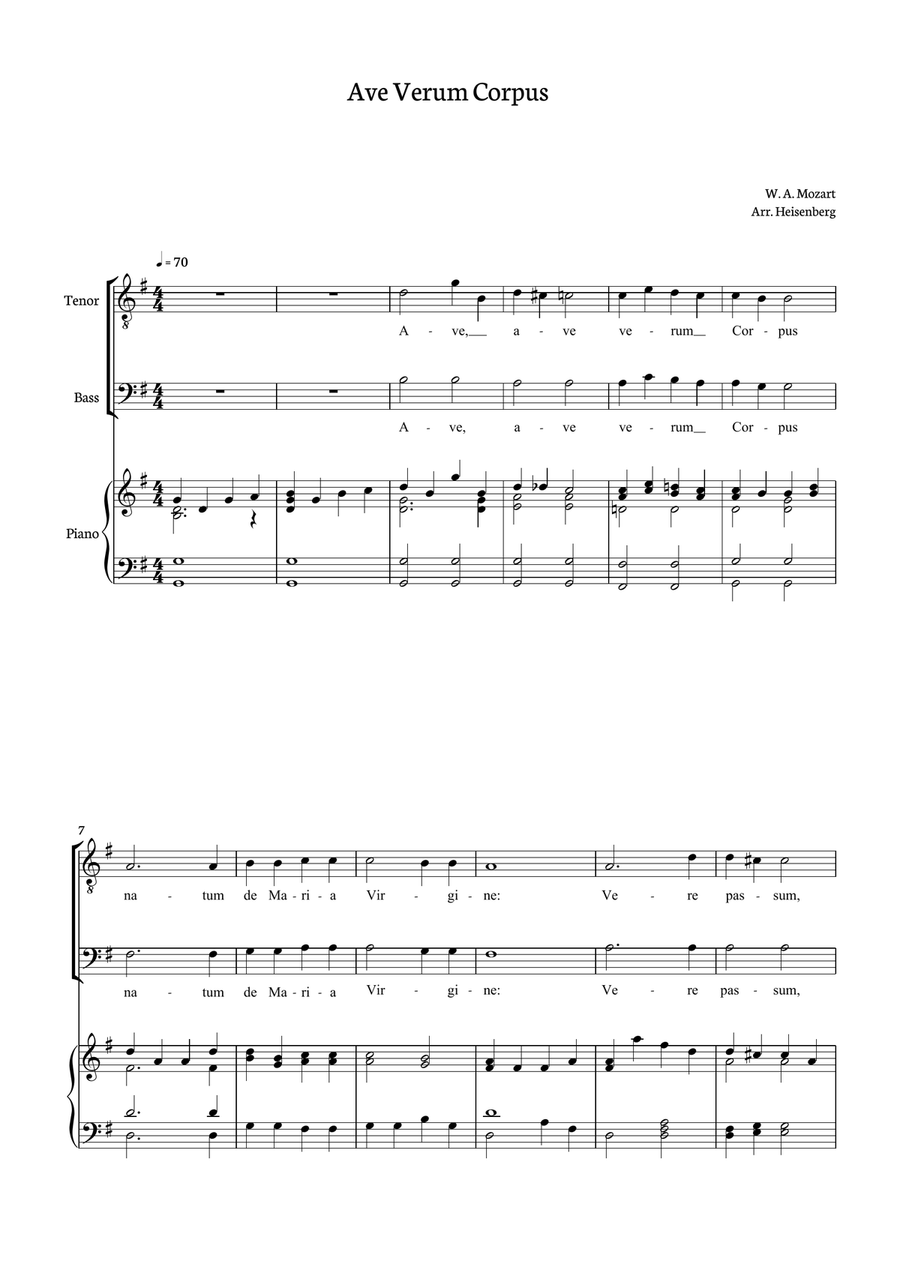 Ave Verum Corpus - Mozart for Choir (Tenor and Bass) with accompaniment. TB scores gallery preview page 1