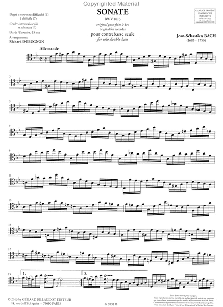 Sonate BWV 1013 / Etude BWV 598