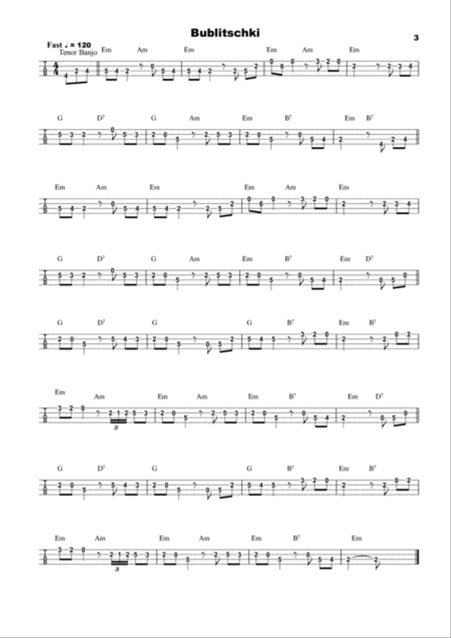 25 Klezmer Tunes, tab for 4 String Banjo in CGDA 4-String Banjo scores gallery preview page 3