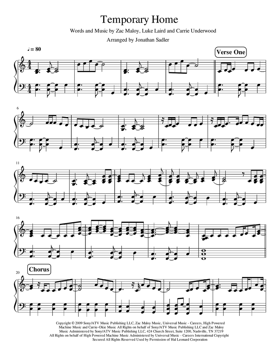 Temporary Home Easy Piano scores gallery preview page 1