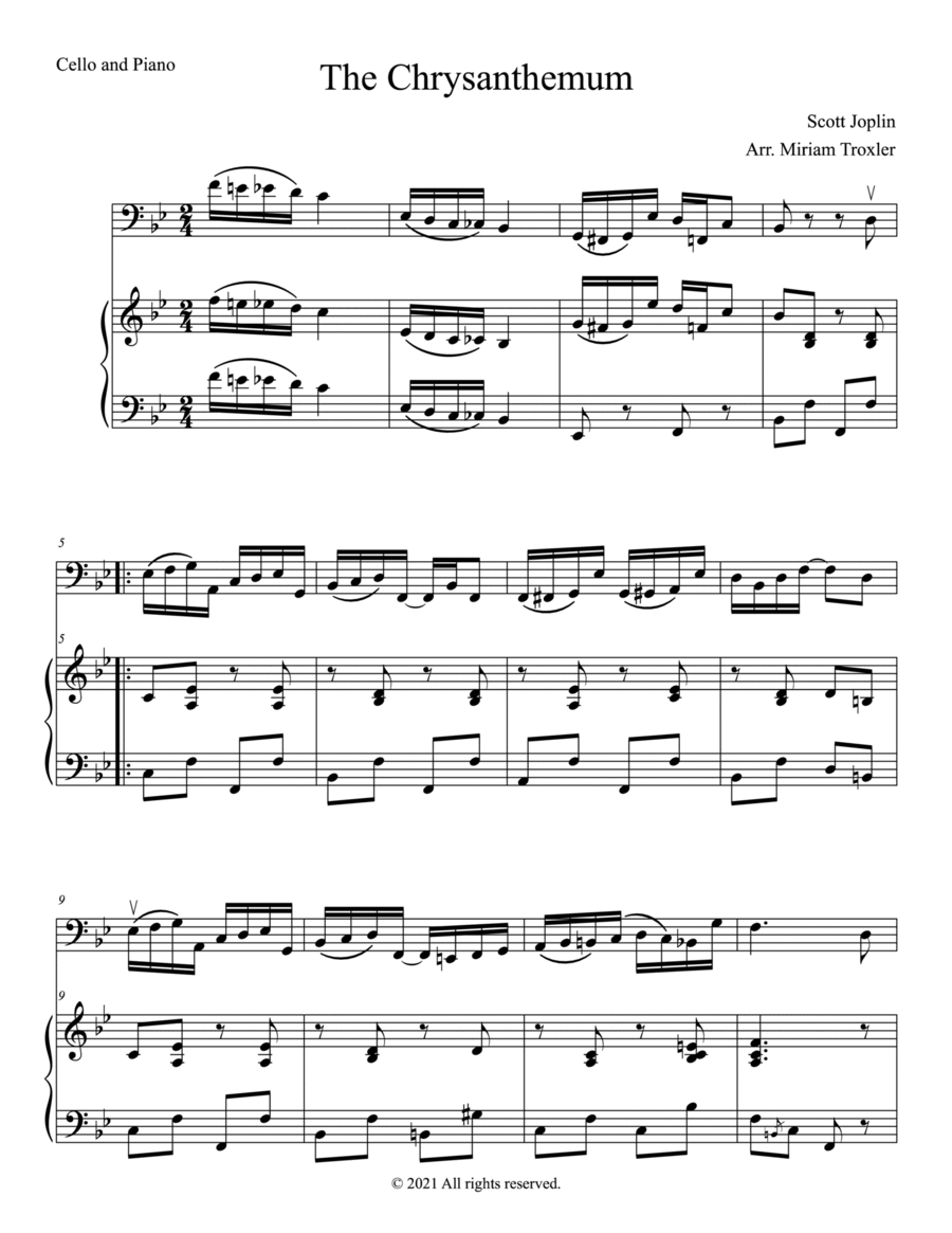 The Chrysanthemum Duet for Cello and Piano The Chrysanthemum Duet for Cello and Piano Piano scores gallery preview page 1