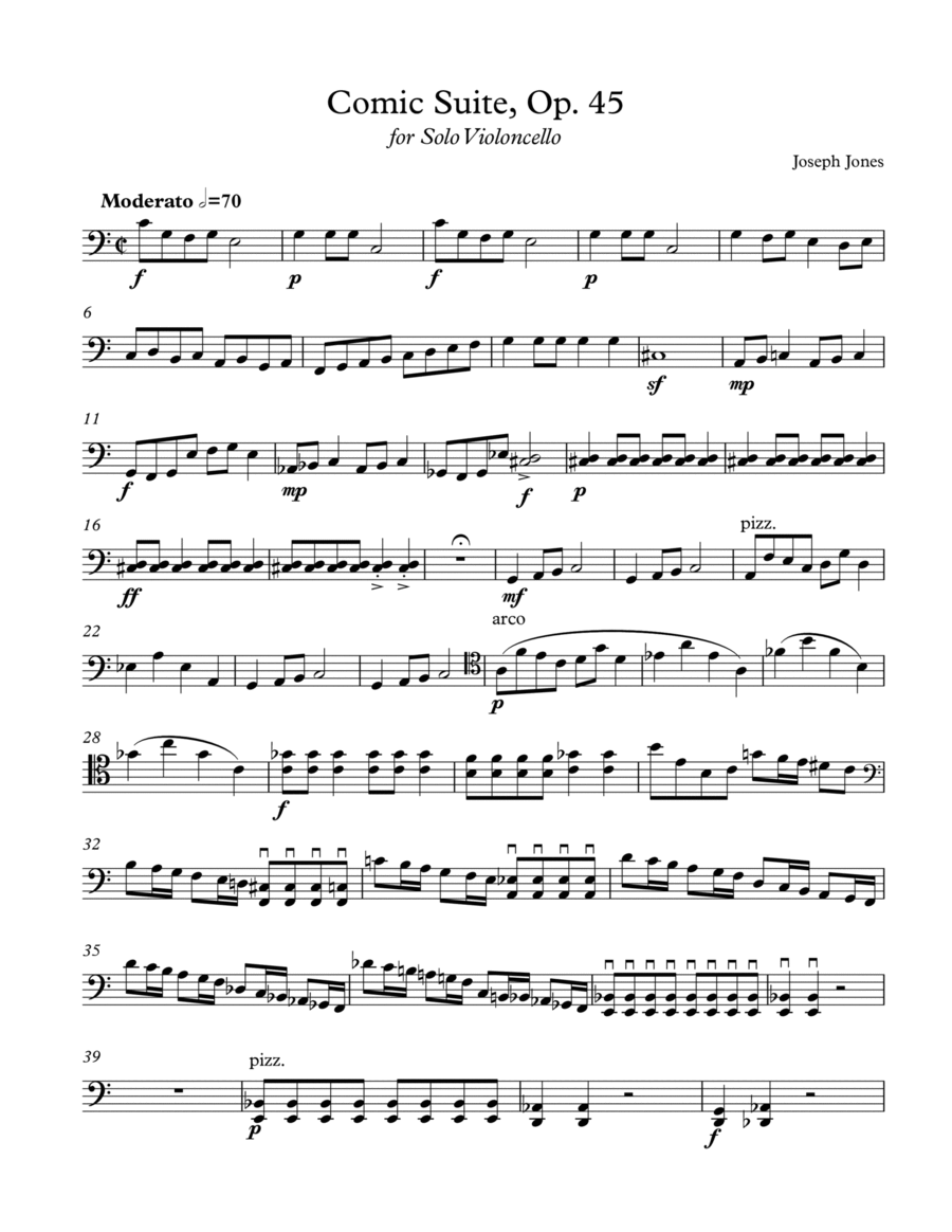 Comic Suite for Solo Cello, Op. 45 Cello Solo scores gallery preview page 1